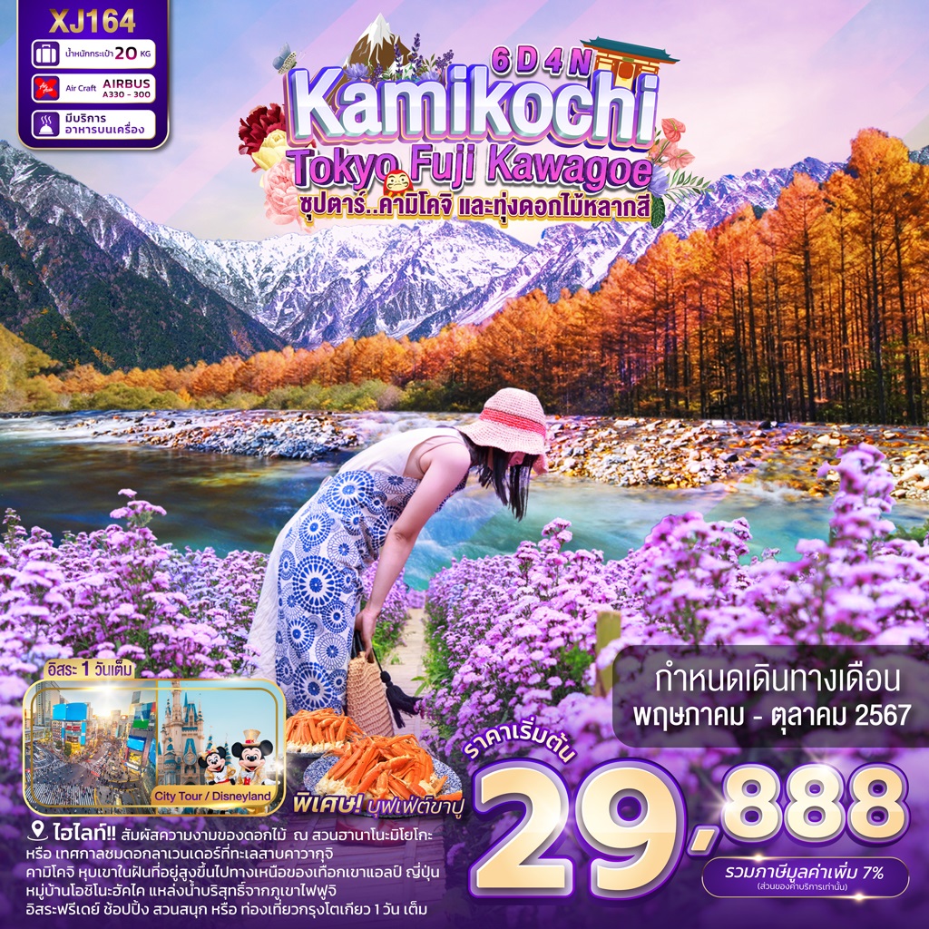 XJ164 XJ164_TOKYO KAMIKOCHI FUJI KAWAGOE 6D 4N BY XJ "ซุปตาร์คามิโคจิ และทุ่งดอกไม้หลากสี"(MAY-OCT)